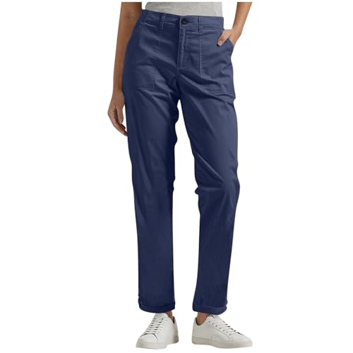 Anjikang Work Pants Women Dressy Casual Plus Size Wide Leg Cargo Khakis High Waist Straight Twill Chino Slacks Ankle Pants