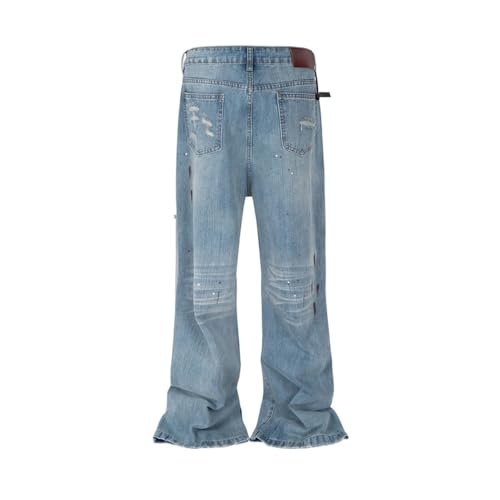 Men’s Ripped Denim Scimitar Pants, Hip Hop Streetwear, Loose Wide Leg Distressed Jeans3