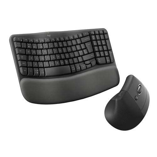 Logitech Wave Keys & Lift Vertical Mouse - Ergonomic Wireless Keyboard and Mouse Combo - with Cushioned Palm Rest, Easy-Switch, Bluetooth, for Multi-OS, Windows/Mac, US/INTL - Graphite