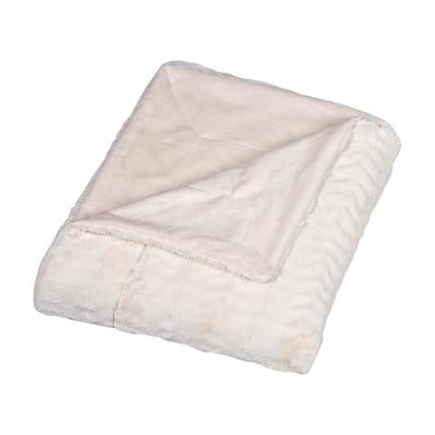 Cathay Home Luxe Faux Fur Mink Ultra-Soft Embossed Bedding Blanket -King, Cream, 1-Piece Throw/Blanket/Coverlet/Bedspread Cover