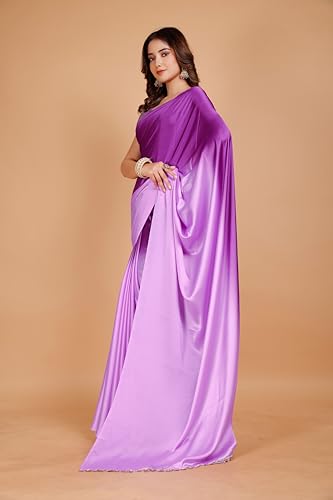 Image of Garden Vareli Lace Border Satin Saree with Unstitched Sequin Blouse Piece