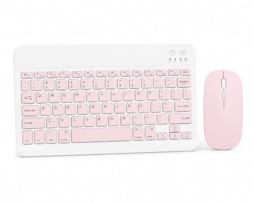 Image of Wireless Bluetooth Keyboard and Mouse Combo, Rechargeable Slim Multi-Device Keyboard with Bluetooth, Mouse with Bluetooth & 2.4G USB Receiver. (Baby Pink)