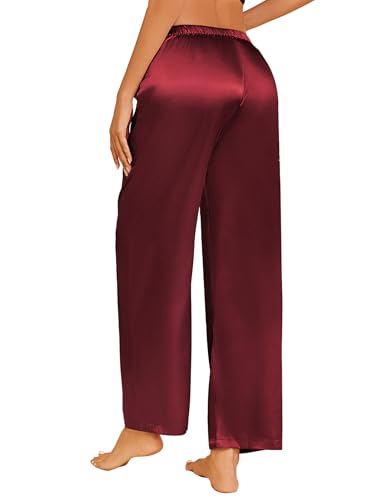 Image of Ekouaer Womens Silk Satin Pajama Lounge Pants Sleep Pj Bottoms with Pockets | Silky,Loose Wide Leg,Drawstring Elastic Waist,Casual,Loose,Elegant