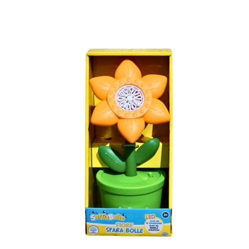 ODS Souffleur Fleur Spara Bulles, Hauteur 27 cm, Orange et Vert, avec 2 Bouteilles de 40 ML, Fonctionnement à Piles, pour Enfants 3 Ans