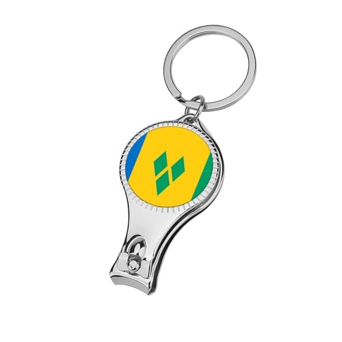 Image of Saint Vincent and The Grenadines Flag Nail Clipper Nail Care Tools Curved Blade Foldaway Nail File Corkscrew with Keychain