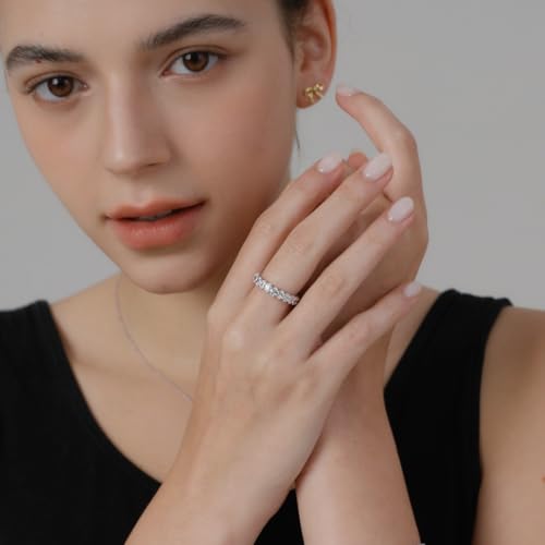 MINDDHA 14K Gold Plated Rings- Oval Cubic Zirconia Love Ring Simulated Diamond Stackable Rings Eternity Bands/Silver Rings, Gold Rings for Women- 4mm Band Size 4-124