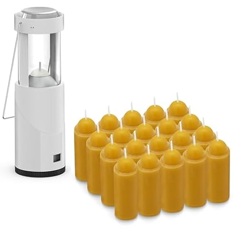20Pack Natural Beeswax Candles + 1Pack Candle Lantern, 15H Long-Burning Time for Outdoor Camping, Survival Emergency Preparedness Cover