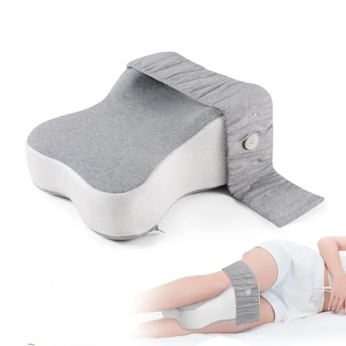 Zicobox Cooling Memory Foam Contoured Knee Pillow for Sleep - Sciatica, Back, Knee & Joint Pain Relief, Spine Alignment, Side Sleeper Wedge Pillow with Adjustable Strap