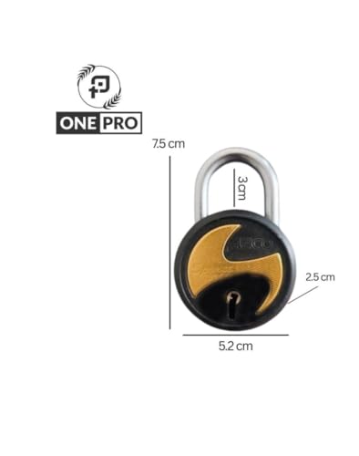 Image of Azco Round Small Size Locks 50mm 6 Keys, 7 Levers Double Locking, Lock and Key for Home Door Shutter Shop Office Main Gate Locker, Gold Black Finish, Made in India (Pack of 1)