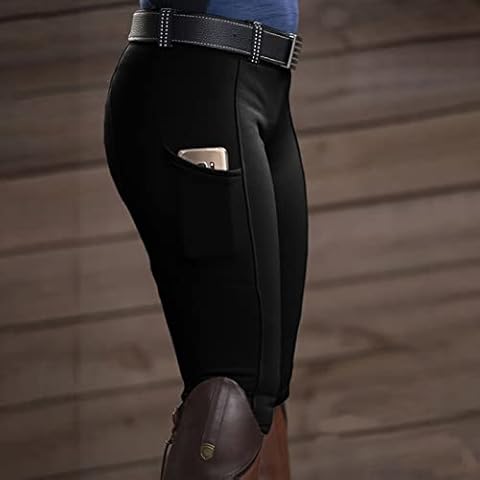 NADETI Equestrian Pants for Men Women Hip Lift High Waist Casual Horse Riding Pants with Side Pockets Equestrian Breeches Horse Riding Gear,Black-S Cover