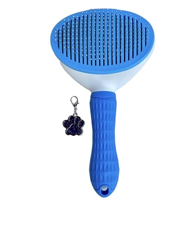 Image of Self-Cleaning Pet Grooming Brush - Stainless Steel Slicker Brush for Dogs, Cats, Rabbits & Small Pets - Ideal for Shedding, Tangles, and Mats - Perfect for Short & Long Hair Breeds by (Blue)