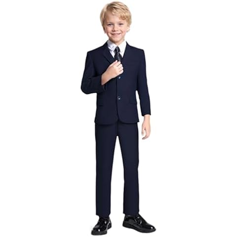 YuanLu Boys Tuxedo for Kids Toddler Boy Formal Suits Set Ring Bearer Outfit Blue with Black Tie Size 10 Cover