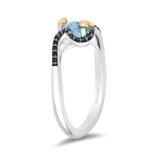 Jewelili Enchanted Disney Fine Jewelry Black Rhodium and 10K Yellow Gold over Sterling Silver with 1/5 CTTW Diamonds and Swiss Blue Topaz Jasmine Ring Size 73