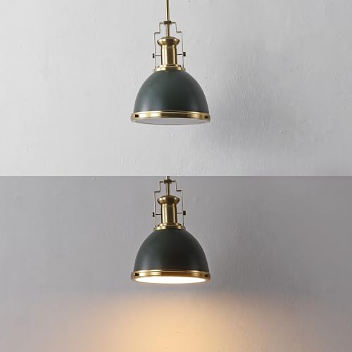 Image of JONATHAN Y Homer Industrial Dome Pendant 10 inch, Kombu Green /Brass Gold