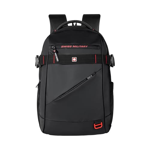 Image of SWISS MILITARY 30L Unisex Laptop Travel Backpack for 15.6-Inch Laptops - with Luggage Strap, Detachable Key Ring, Anti-Theft Pocket, Expandable Bottle Pocket for Office and College Use