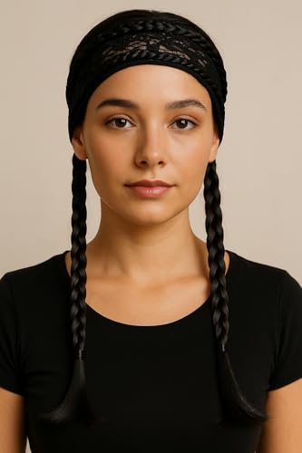 Image of Air Flow Natural Looing Realistic Black Hair Extension Long Hair Silky With Free Wig Comb (Long-Braid-Hair-band)