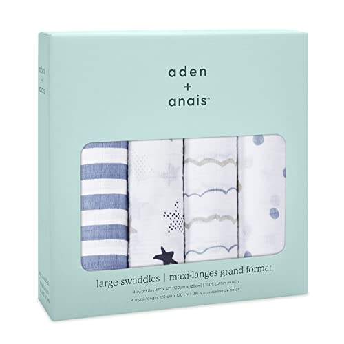 aden + anais Boutique Muslin Swaddle Blanket for Baby Girls and Boys, Newborn Receiving Blanket for Swaddling, 100% Muslin Cotton Swaddle Wrap, 4 Pack, Rock Star - Thumbnail 2