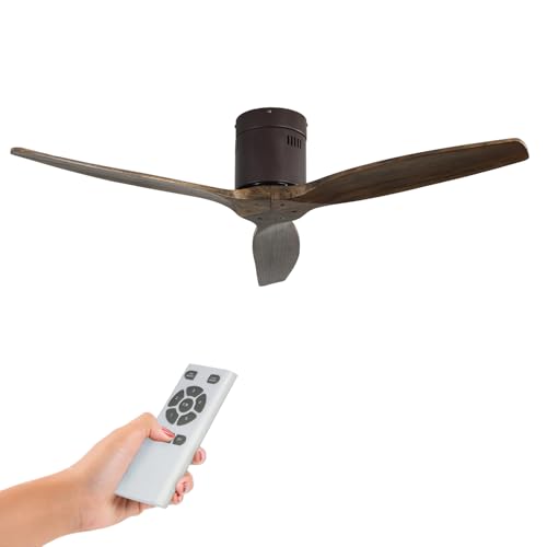 LUMIKING Ventilador de Techo Madera Oscura - Incluye Mando y Temporizador - Funcion Verano/Invierno con 6 Velocidades - 132 cm Silencioso y Moderno (Roble)