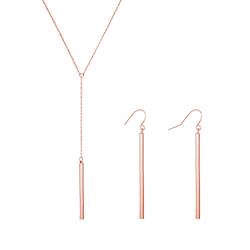 2Pcs Y Pendant Necklace Bar Earring Set Lariat Necklace Long Stick Drop Dangle Earring For Women (Rose Gold Y Set)