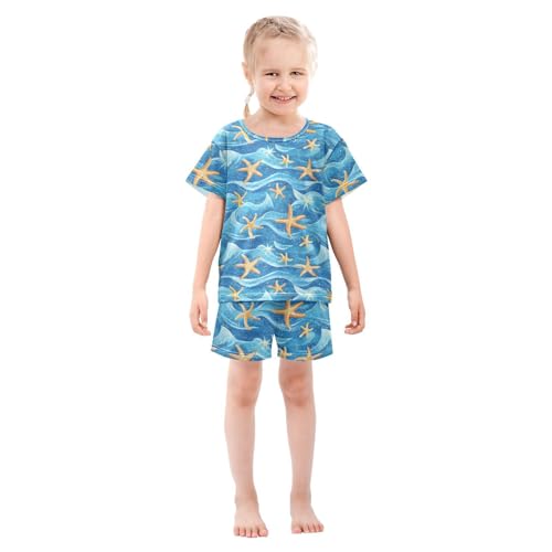 ALAZA Starfish Ocean Waves Pajama Set Short Sleeve Sleepwear Soft Lounge Nightwear3