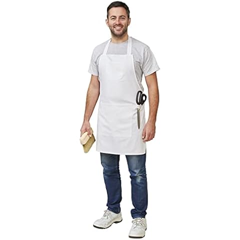 Fit For The Job Soft Cotton White Painters & Decorators Apron, Artist Apron, Craft Apron with Large Storage Pocket, Chest Pocket, Tool Loop, Halter Ties for Easy Fastening, One Size Cover