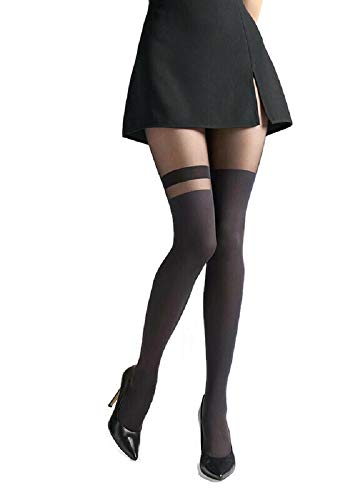 Image of MARILYN Mock Suspender Tights Over Knee Stockings Illusion Thigh High European Design