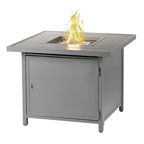 Image of Oakland Living Square 32 in. x 32 in. Aluminum Propane Fire Pit Table with Glass Beads, Two Covers, Lid, 37,000 BTUs in Grey Finish