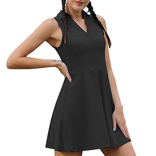 Robe de tennis courte femme noire taille M vêtement de sport avec poches latérales