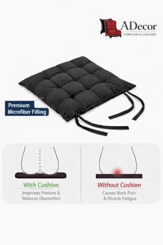 Image of A Decor Soft Cotton Chair Cushion Pad 40x40x4 cm| Comfortable Pad for Dining, Office & Study Chairs Pack of 1| (Black)
