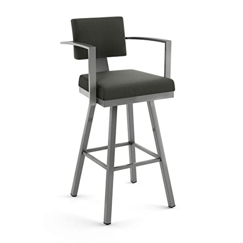 Image of Amisco Akers 26 in. Swivel Counter Stool - Charcoal Grey Polyester /Glossy Grey Metal