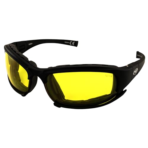 Global Vision Assault Motorcycle Sunglasses Safety Glasses ANSI Z87.1 Convertible to Goggles Black Frame w/Yellow Lens