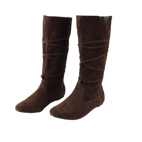 Medieval Cosplay Retro Low-Heeled Round-Toe Lace-Up High-Top Men's And Women's Long Boots