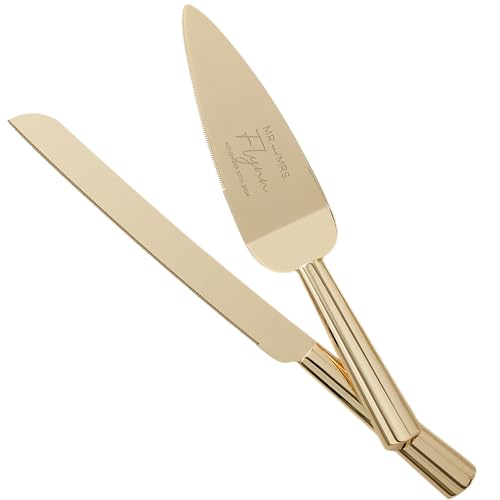 Personalization Universe Natural Love Engraved Gold Wedding Cake Knife & Server Set - Personalized with Titles & Message, Custom Cake Cutting and Serving Set, Bridal Shower Gift