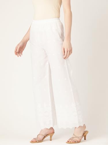 Image of feranoid White Chicken Embroidred Cotton Regular Fit Palazzo
