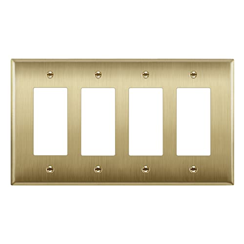 Lider 4-Gang Stainless Steel Wall Plate, Brushed Brass