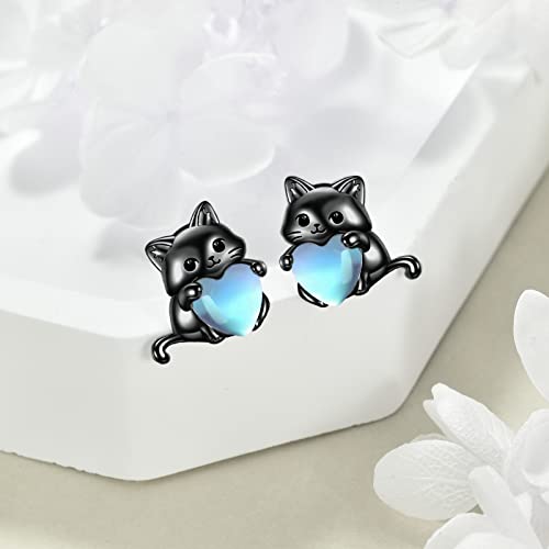 Pierre de lune boucles d'oreilles chat argent pour vos soirées chic - 4