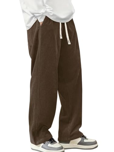 Image of Hidkat Mens Corduroy Casual Pants Winter Thermal Fleece Lined Sweatpants | Fashion,Loose Fit,Wide Leg,Elastic Waist Drawstring,Sherpa Lining