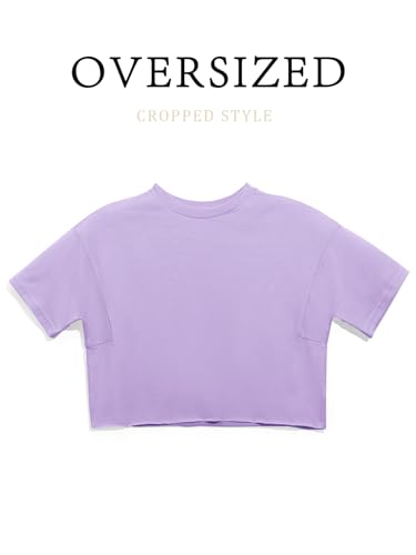 Image of Girls Athletic Oversized Crop Tops Kids Drop Shoulder Short Sleeve T Shirts Workout Tees 5-14 Years