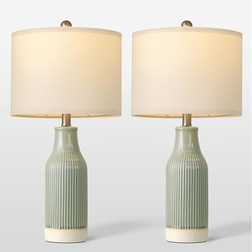 Vortether 23.75 Modern Ceramic Table Lamps Set of 2 Stylish Bedside Lamps for Bedroom Gorgeous Lamps for Nightstand Lamps for Living Room Farmhouse End Table Lamps Light Green Home Decor