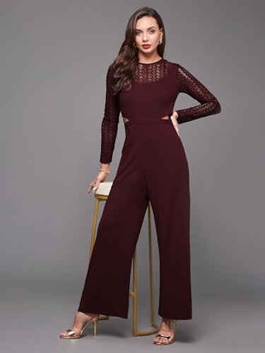 Image of Miss Chase Women's Halter Neck Sleeveless Solid Wide Leg Sequin Paneled Regular Length Jumpsuit