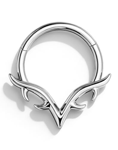 OUFER 16g Septum Rings Blade Wings Septum Jewelry V Shape Hinged Segment Clicker Hypoallergenic Surgical Steel Nose Rings Hoops Helix Daith Tragus Conch Piercing Jewelry for Women Men Silver 8mm