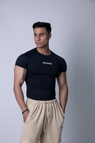Image of COITONIC Men Compression Half Sleeves Round Neck T-Shirt for Gym and Sports Wear