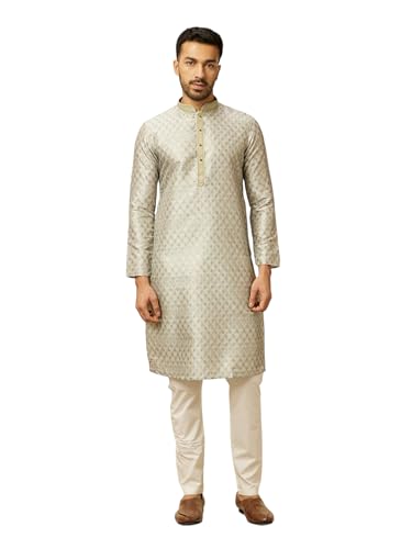Manyavar Men Green Art Silk Embroidery Kurta Pyjama Set M Green - 1