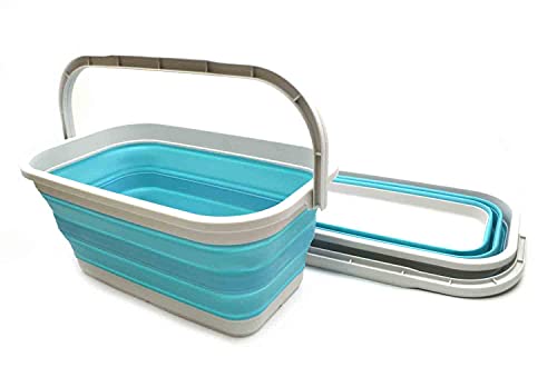 SAMMART-Set-of-2-116L-306-Gallon-Collapsible-Rectangular-Handy-BasketBucket-Bright-Blue-2 SAMMART Set of 2-11.6L (3.06 Gallon) Collapsible Rectangular Handy Basket/Bucket (Bright Blue, 2) - Image 1