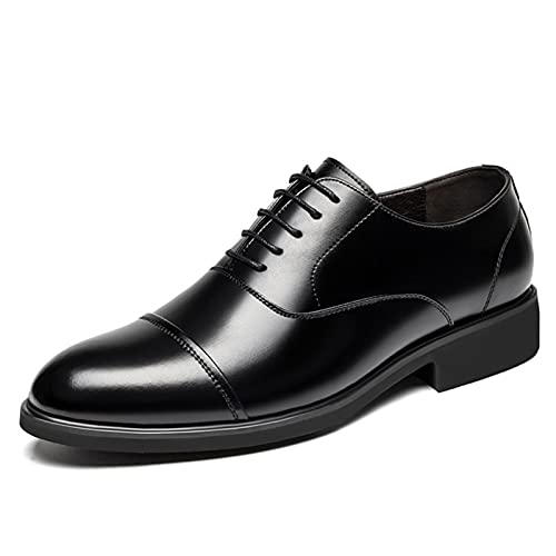 Dress Formal Shoes for Men Lace Up Height Increasing Elevator 2.4 Inches Cap Toe Faux Leather Low Top Slip Resistant Anti-Slip Wedding