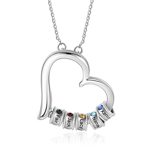 1-5 Name personalisierte Herzkette Silberkette Freunde Herzen Kette Damen Ketten Schmuck Damen Geschenk für Frauen Mutter Weihnachten Geburstag mit Geschenkbox (5Name 5Stein) Cover