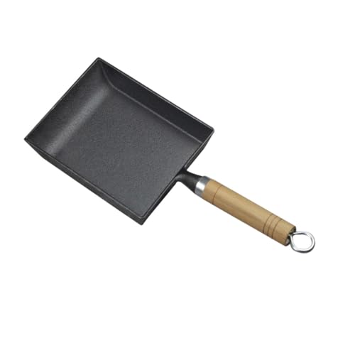 TOVINANNA Sartén de Hierro Fundido Japonés para Huevos y Filetes Sartén Antiadherente sin Recubrimiento Diseño con Mango de Madera Protector contra Quemaduras para Cocina Saludable y