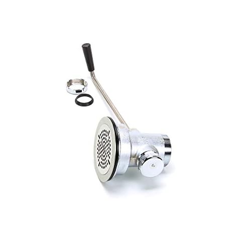 T&S Brass, B-3952, 3-1/2" Waste Drain Valve with Twist Handle and 2" NPT Male x 1-1/2" NPT Female Outlet Connection, Stainless Steel Cover