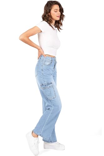 WAX JEAN Womens Juniors Wide Leg Cargo Carpenter Jeans4