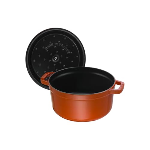 Image of Staub Cast Iron Round Cocotte, Dutch Oven, 5.5-quart, serves 5-6, Made in France, Burnt Orange